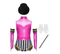 Aislor Costume De Cirque Scène Pour Enfant Fille Baguette Magique Chapeau Gants Costume De Magicien Événements Théâtraux Représentation Sur Scène Rose vif 9-10 ans