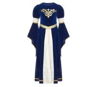 Aislor Costume Médiéval pour Filles Robe Princesse à Manches Cloche Halloween Déguisement Renaissance Victorienne Carnaval Bleu Royal 7-8 ans