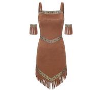 Aislor Costume Princesse Indienne Femme Vintage Robe Cowboy Faux Suède Bretelles Tresses Halloween Carnaval Rétro Des Années 60 Ou 70