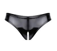 Aislor Culotte Femme Wetlook String Tanga Faux Cuir Ouvert Entrejambe Culotte Thong Bikini Lingerie Coquine sous-Vêtement Nuit Underwear Noir XXL