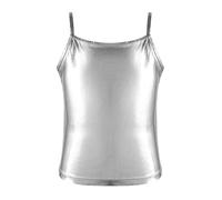 Aislor Debardeur Sport Enfant Fille Brassiere Soutien-Gorge Danse Ballet Latin Jazz Cuir Verni Brillant Gilet Haut Danse Gymnastique Fitness Crop Tops Bandeau Lingerie Argenté 14 Ans