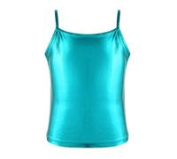 Aislor Debardeur Sport Enfant Fille Brassiere Soutien-Gorge Danse Ballet Latin Jazz Cuir Verni Brillant Gilet Haut Danse Gymnastique Fitness Crop Tops Bandeau Lingerie Lake Blue 14 Ans