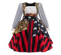 Aislor Déguisement De Pirate Enfant Fille Vintage Robe Medieval Reine Renaissance Soiree Halloween Performances Manches Longues Rouge 11-12 ans