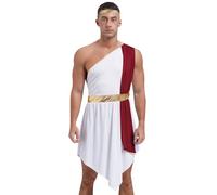 Aislor Déguisement Dieu Homme Grec Toge Romaine Grecque Avec Bandeau Empereur Romain Costume Prince Roi Halloween Carnaval Cosplay Bordeaux 3XL