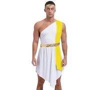 Aislor Déguisement Dieu Homme Grec Toge Romaine Grecque Avec Bandeau Empereur Romain Costume Prince Roi Halloween Carnaval Cosplay Jaune L