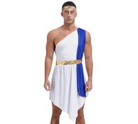 Aislor Déguisement Dieu Homme Grec Toge Romaine Grecque Avec Bandeau Empereur Romain Costume Prince Roi Halloween Carnaval Cosplay Bleu XXL