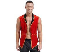 Aislor Déguisement Dompteuse Homme Cirque Gilet Sans Manche Noël Carnaval Magicien Ringmaster Cosplay Costume Smoking Blazer Gothique Steampunk M-3XL Rouge A M