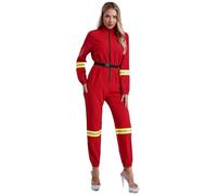 Aislor Déguisement Pompier Femme Déguisement de Pompier Carnaval Halloween Adulte Combinaison Costume Agent de Premier Secours Rouge XXL