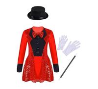 Aislor Enfant Combinaison Magicien Maître De Cirque Garcon Fille Costume Dompteur De Lions Cosplay Groupe De Tambours Fanfare Performance Sequin Rouge 9-10 ans