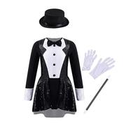 Aislor Enfant Déguisement Magicien Maître De Cirque Garcon Fille Costume Dompteur De Lions Cosplay Groupe De Tambours Fanfare Halloween Performance Sequin Noir 3-4 ans