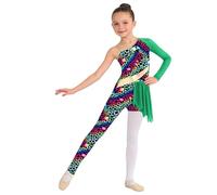 Aislor Enfant Fille Leopard Combinaison Camouflage Cavemen Grotte Cosplay Costume Party Unitard Performance Scène Vert 15-16 ans