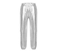Aislor Enfant Fille Long Pantalon de Danse Jazz Métallique Brillante Danseuse Leggings Collant Danse Hip-hop Vêtement Sport Fitness Gym Dancewear Age 5-16 Ans Argenté 13-14 Ans