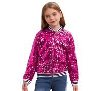 Aislor Enfant Manteau Danse Jazz Rue Paillette Fille Garçon Blousons Veste Balle De Baseball Vestons Soiree Performance Fête Anniversaires Rose Vif 15-16 Ans