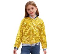 Aislor Enfant Manteau Danse Jazz Rue Paillette Fille Garçon Blousons Veste Balle De Baseball Vestons Soiree Performance Fête Anniversaires Or 9-10 Ans