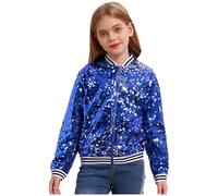 Aislor Enfant Manteau Danse Jazz Rue Paillette Fille Garçon Blousons Veste Balle De Baseball Vestons Soiree Performance Fête Anniversaires Bleu Royal 9-10 Ans