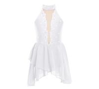 Aislor Enfant Robe Danse Latine Salsa Chacha Spectacle Ado Fille Ballerina Robe Ballet Danse Tango Samba Valse Jupe Tenue Costume Dancewear Z Blanc 11-12 Ans