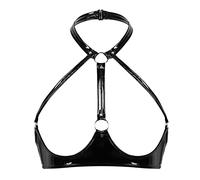 Aislor Femme Bra Soutien-Gorge Top Cuir sans Armature Poitrine Ouvert Zippé Ajustable Gilet Camisole Corset Brassière Erotique Carnaval Vêtement de Nuit S-4XL Noir 5 M