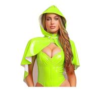 Aislor Femme Cape à Capuche Simili Cuir Brillant Boléro Courte Gothique Costume Cosplay Halloween Carnaval Mascarade Clubwear Vert Fluorescent Taille unique