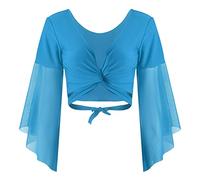 Aislor Femme Cardigan à Manches Longues Noeud Cache-Coeur Haut Danse Orientale Jazz Latine Ballerine Veste Danse Court Crop Top Shrug Pull