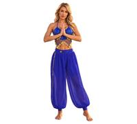 Aislor Femme Costume Arabe Deguisement Princesse Adulte Égyptienne Indienne | Tenue Danseuse Du Ventre Paillettes,Ensemble Crop Top Et Pantalons Harem,Halloween Costume,Performance Scène,Soirée
