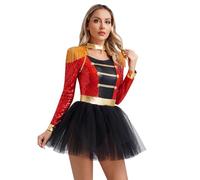 Aislor Femme Déguisement De Dompteuse Cirque Tenue Femme Body Robe Carnaval Mascarade Fête Clown Arlequin Costume Circus Clown Cosplay Circus Rouge S