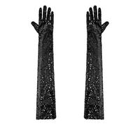 Aislor Femme Gants Danse Performance Sur Scène Vintage Gants Longs à Sequins Brillants Gants Longueur Pour Femmes Gants D'opéra Soirée Noir Taille unique