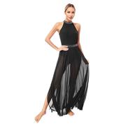 Aislor Femme Longue Robe Danse Lyrique Latine Tango Adulte Justaucorps Gymnastique Danseuse Leotard Ballet Danse Contemporaine Spectacle Dancewear S-XL ZC Noir L
