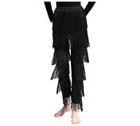 Aislor Femme Pantalon Danse Latine Chacha Salsa Rumba Tango Frangé Tassel Latin Dance Pants Tango Cha-cha Performance Trousers A Noir L