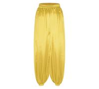 Aislor Femme Pantalon Indienne Danse du Ventre Pantalon Danse Orientale en Satin Casual Pants Trousers Sarouel Dancewear Jaune S