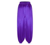 Aislor Femme Pantalon Indienne Danse du Ventre Pantalon Danse Orientale en Satin Casual Pants Trousers Sarouel Dancewear Violet XL