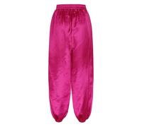 Aislor Femme Pantalon Indienne Danse du Ventre Pantalon Danse Orientale en Satin Casual Pants Trousers Sarouel Dancewear Rose Vif M