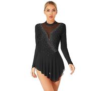 Aislor Femme Robe Patineuse de Patinage Artistique Performance Tenue Danse Latin Moderne Compétition Danseuse Lyrique Noir L