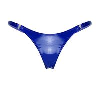 Aislor Femme Sexy Culottes Tanga Boucle en Coeur Cuir Verni String Stretch Slip Confort Visible T-Back Caleçon Bikini Plage Taille Basse Bleu Royal M