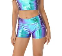 Aislor Femme Short de Danse Fitness Métallique Cuir Vernis Bermudas Décontractée Pantacourt Culotte Shorty Panty Cyclisme Sport Party Club Bottoms Violet M