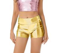Aislor Femme Short de Danse Fitness Métallique Cuir Vernis Bermudas Décontractée Pantacourt Culotte Shorty Panty Cyclisme Sport Party Club Bottoms Or M