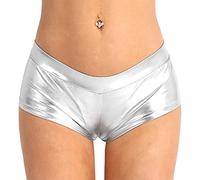 Aislor Femme Short de Danse Gym Sports Cuir Métallisé Brillant Wet Look Metallic Shinny Hot Pants Bottoms Dance Booty Shorts Festivals Musique Fete Clubwear Argenté XL