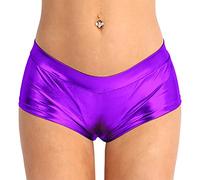 Aislor Femme Short de Danse Gym Sports Cuir Métallisé Brillant Wet Look Metallic Shinny Hot Pants Bottoms Dance Booty Shorts Festivals Musique Fete Clubwear Violet XL