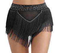 Aislor Femme String-Jupe Courte Danse du Ventre Franges Short Jupe Danse Latin Jazz Samba Tassel Belly Dance Briefs Underwear Dancewear S-XXL Noir M