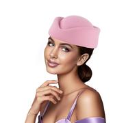 Aislor Femmes Chapeau Hôtesse de l'Air Coiffure Pour Dames Fascinator Lawliet Cocktail Fascinator Base Laine En Laine Rose Taille unique