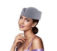Aislor Femmes Chapeau Hôtesse de l'Air Coiffure Pour Dames Fascinator Lawliet Cocktail Fascinator Base Laine En Laine Gris Taille unique