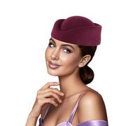 Aislor Femmes Chapeau Hôtesse de l'Air Coiffure Pour Dames Fascinator Lawliet Cocktail Fascinator Base Laine En Laine Bourgogne Taille unique