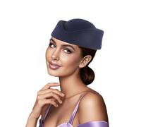 Aislor Femmes Chapeau Hôtesse de l'Air Coiffure Pour Dames Fascinator Lawliet Cocktail Fascinator Base Laine En Laine Bleu marine Taille unique