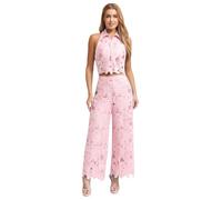 Aislor Femmes Ensemble Élégant Chemise Débardeur Et Pantalon Évasé Dentelle Sexy Costumes Bureau Anniversaire Vacances Fête Rose L