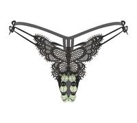 Aislor Femmes Perles Strings Tanga Creusées Dentelle Slip Culottes Ouvert Massage Feminin sous-vêtements Cadeau Saint-Valentin Fête Underwear Noir D M