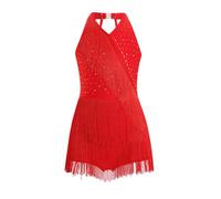 Aislor Fille Ballerine Robe Ballet Compétitions Enfant Tutu Robe Danse Latine Salsa Samba Tango Cha-cha Combinaison À Franges Strass Rouge 13-14 Ans