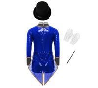 Aislor Fille Enfant Costume De Lionceur Pour Enfant Blazer Body De Cirque Vêtements D'artiste De Cirque Costume De Magicien Fête Danse Entraînement Bleu royal 7-8 ans