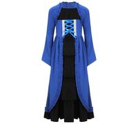 Aislor Fille Tenues Renaissance Médiévales Halloween Robe Princesse Longue Manche Victorian Royalty Soirée de Fête Cosplay Bleu royal 15-16 ans
