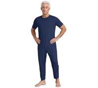Aislor Grenouillère Démence Hommes Combinaison Soins D'Incontinence Patient Atteint D'Alzheimer Vêtements avec Fermeture Éclair Au Dos Type A Bleu foncé 3XL