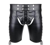Aislor Homme Boxer Shorts Faux Cuir sous-vêtement Lingerie à Glissière Ouvert Fesse Pantacourt Short de Bain Bikini Shorty Noir S-XXL Noir L