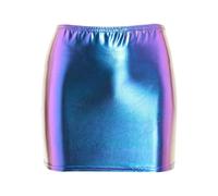 Aislor Jupe Crayon Femme Brillante Métallique Taille Haute Élastique Wetlook Mini Jupe Disco Soirée Club Danse Fête Bodycon Court Bleu M